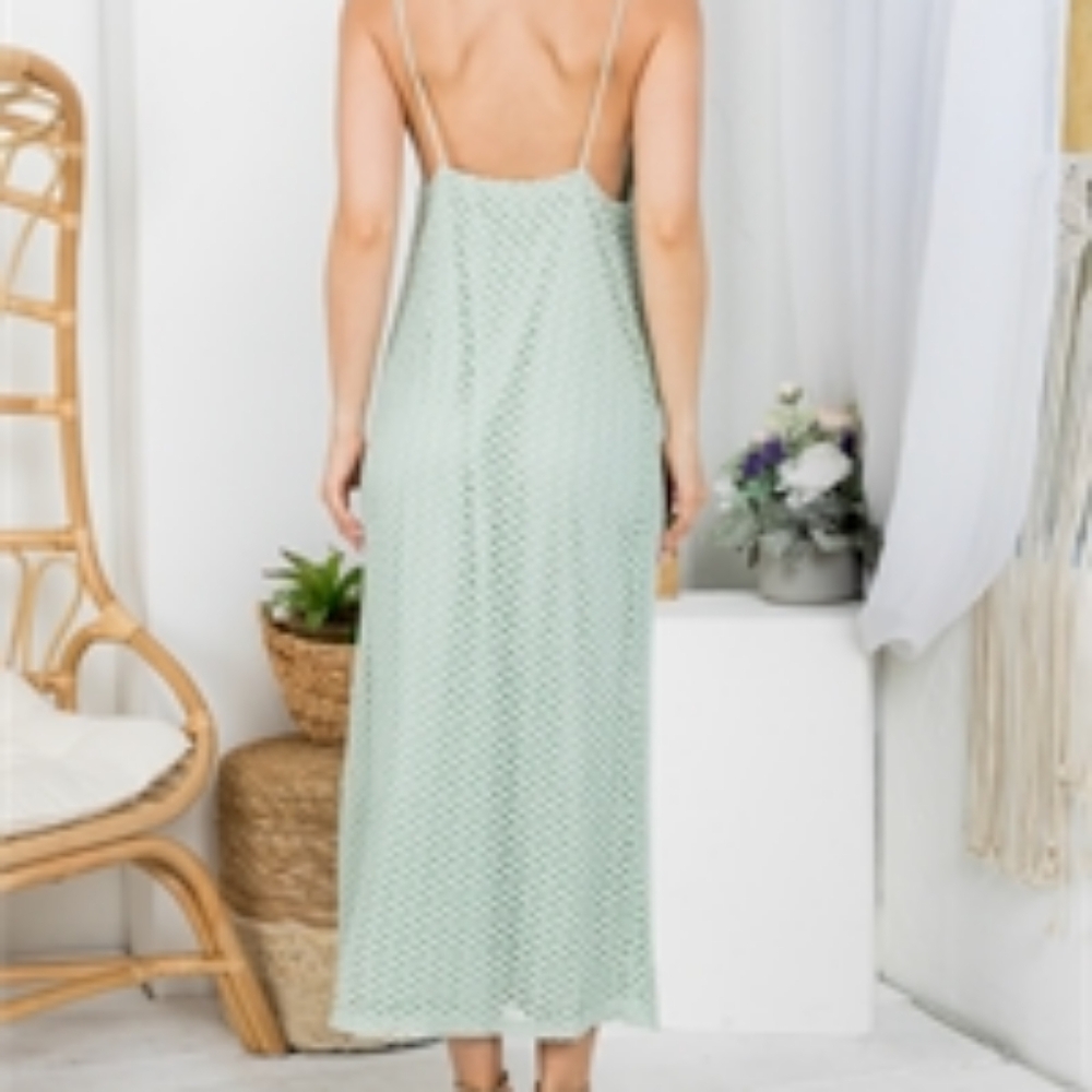 LIGHT SAGE SPAGHETTI STRAP KNITTED LONG DRESS